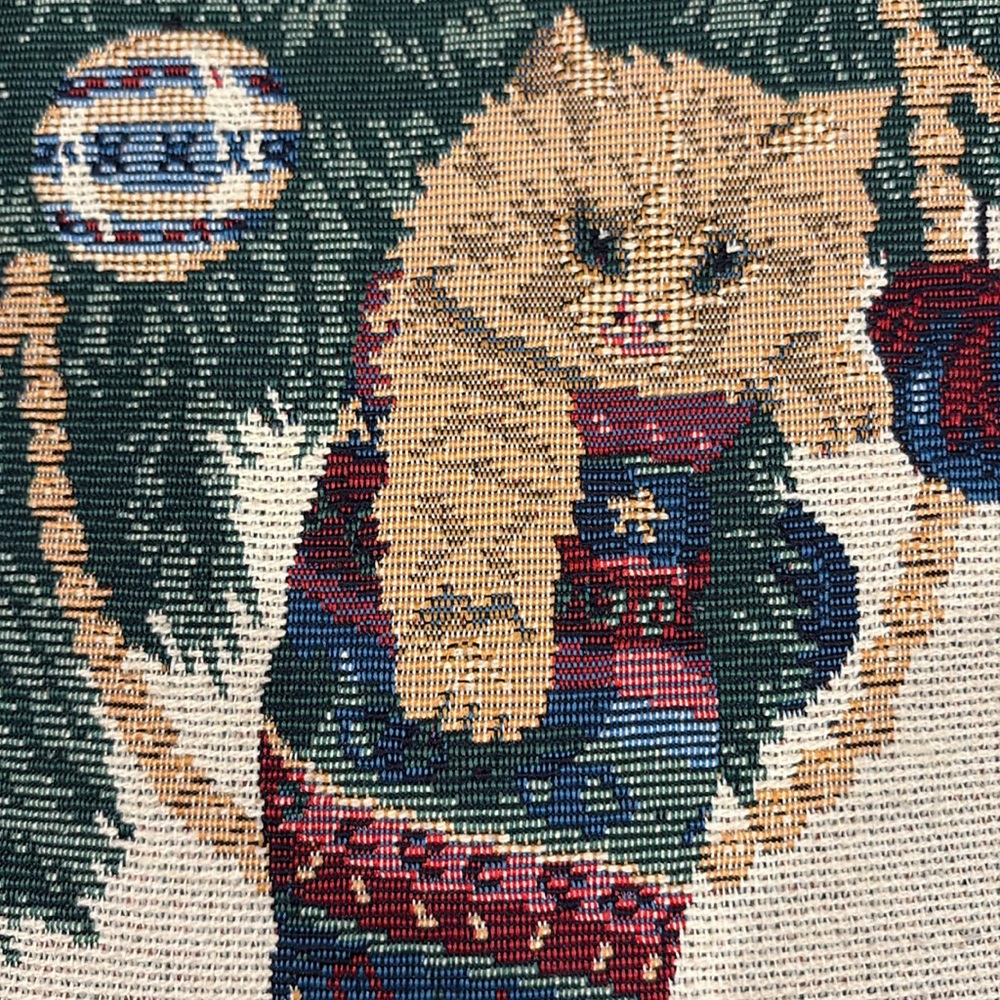 Vintage Small 12" Tapestry Christmas Cat Pillow - Picture 3 of 3